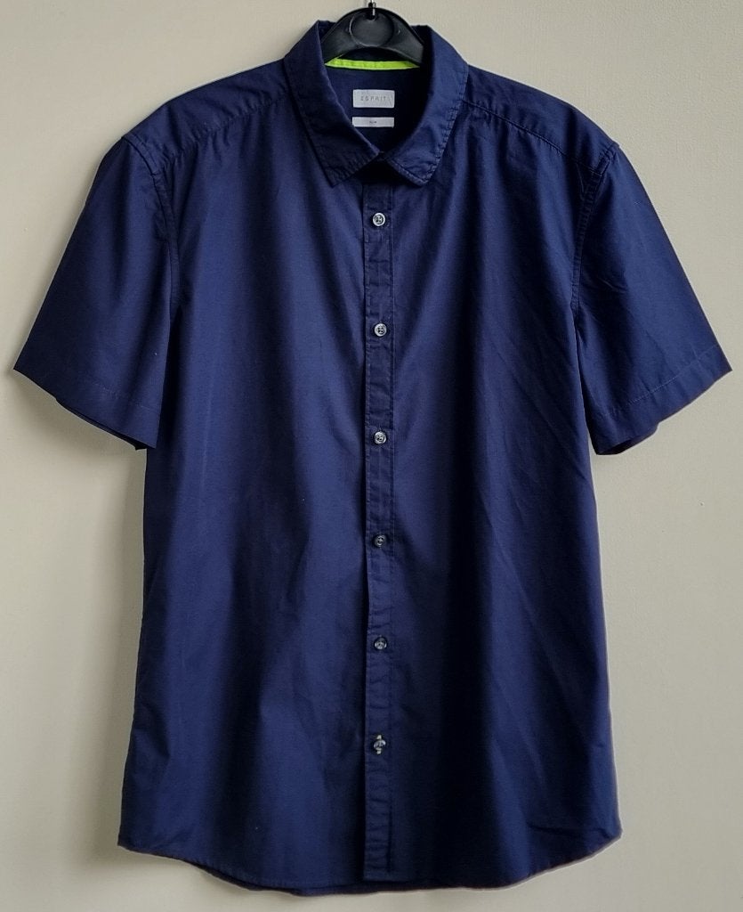 Esprit (Slim) marineblauw overhemd mt. M, Blauw, Zo goed als nieuw, Esprit, Halswijdte 39/40 (M)