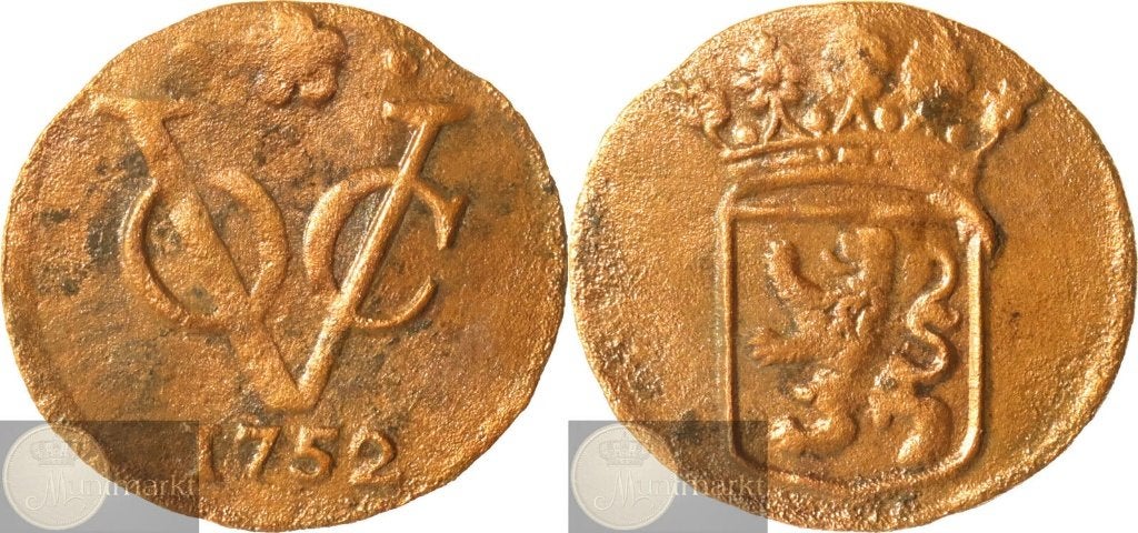 V.O.C. - Holland - ½ Duit 1752 'Dordrecht', Ophalen of Verzenden, Vóór koninkrijk, Overige waardes, Losse munt