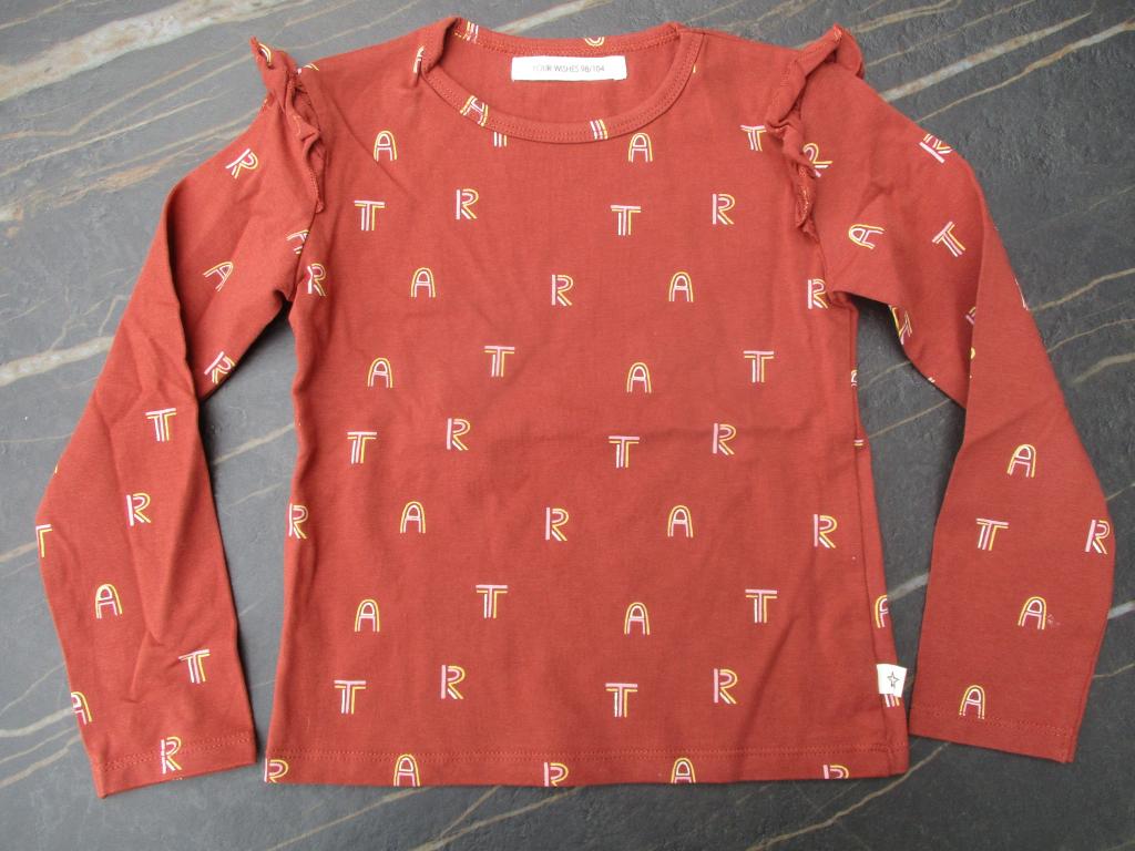 Your Wishes longsleeve bruin letters maat 98 / 104 shirt, Nieuw, Ophalen of Verzenden, Shirt of Longsleeve, Your wishes