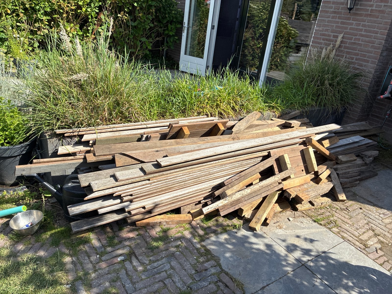 Vlonderplanken hardhout, Doe-het-zelf en Verbouw, Hout en Planken, Ophalen, Gebruikt, Minder dan 25 mm, 200 tot 250 cm