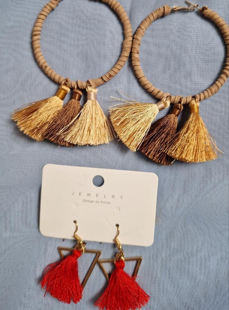 Boho ibiza stijl kwastje oorbellen geel rood, Overige materialen, Nieuw, Ophalen of Verzenden, Knopjes of Stekers