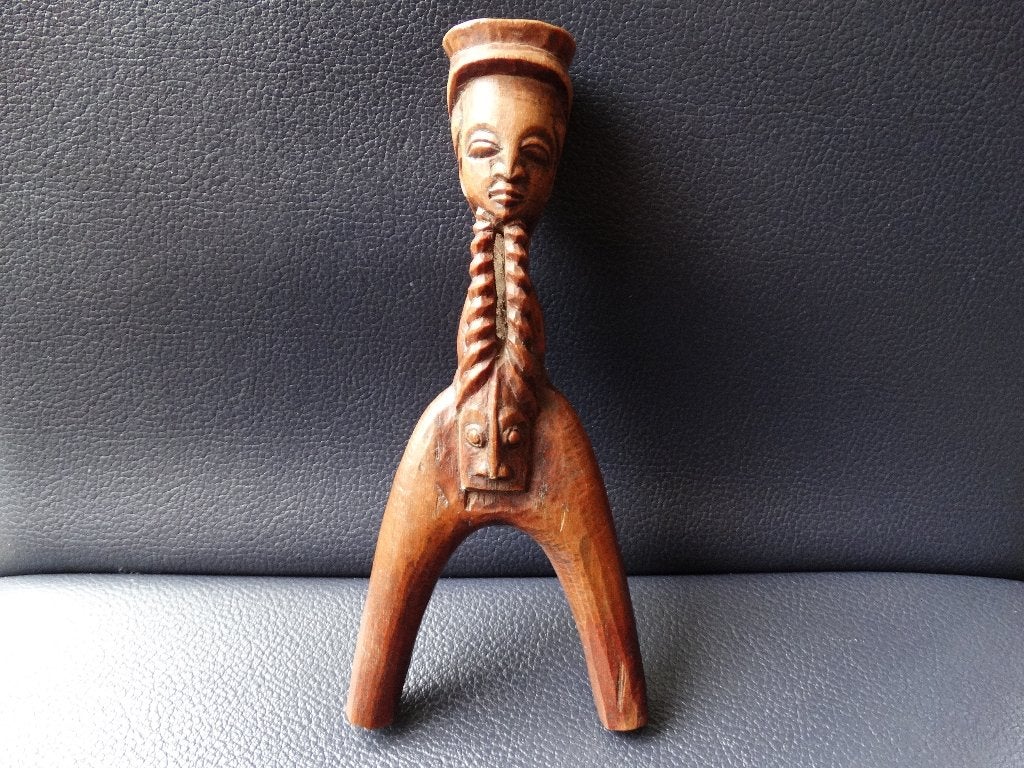 Oude houten katapult of wolwinder uit Afrika, slingshot, Antiek en Kunst, Hout, Bruin, 17 cm, Handgemaakt