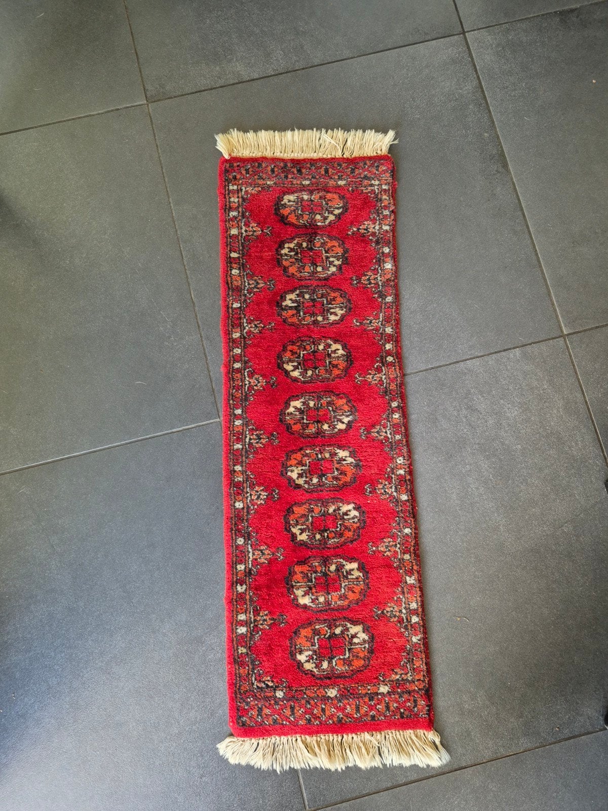 Rood Oosters Tapijtje / Loper met Traditioneel Patroon, Minder dan 50 cm, Gebruikt, 100 tot 150 cm, Rood