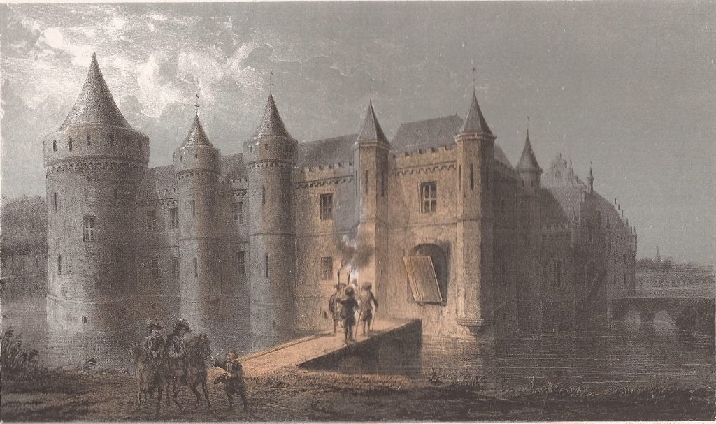 Het Kasteel Sandenburch -Zandenburg Veere Litho Hofdijk 1857, 1800 - 1899, Architectuur, Ophalen of Verzenden, Blanco verso