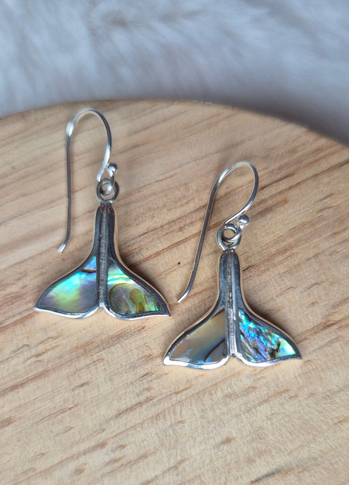 Zilveren oorhangers Vissenstaart met Abalone, Hangers, Blauw, Nieuw, Ophalen of Verzenden