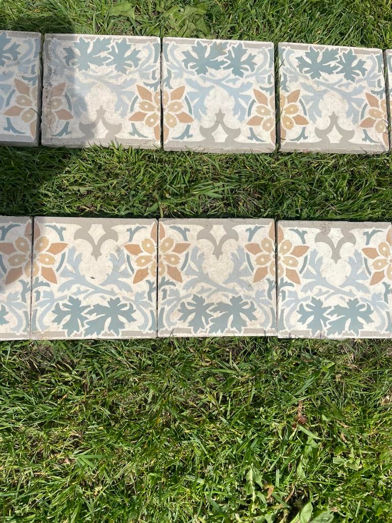 50 stuks antieke Franse keramische boordtegels, Doe-het-zelf en Verbouw, Tegels, Ophalen, Gebruikt, Keramiek, Minder dan 20 cm