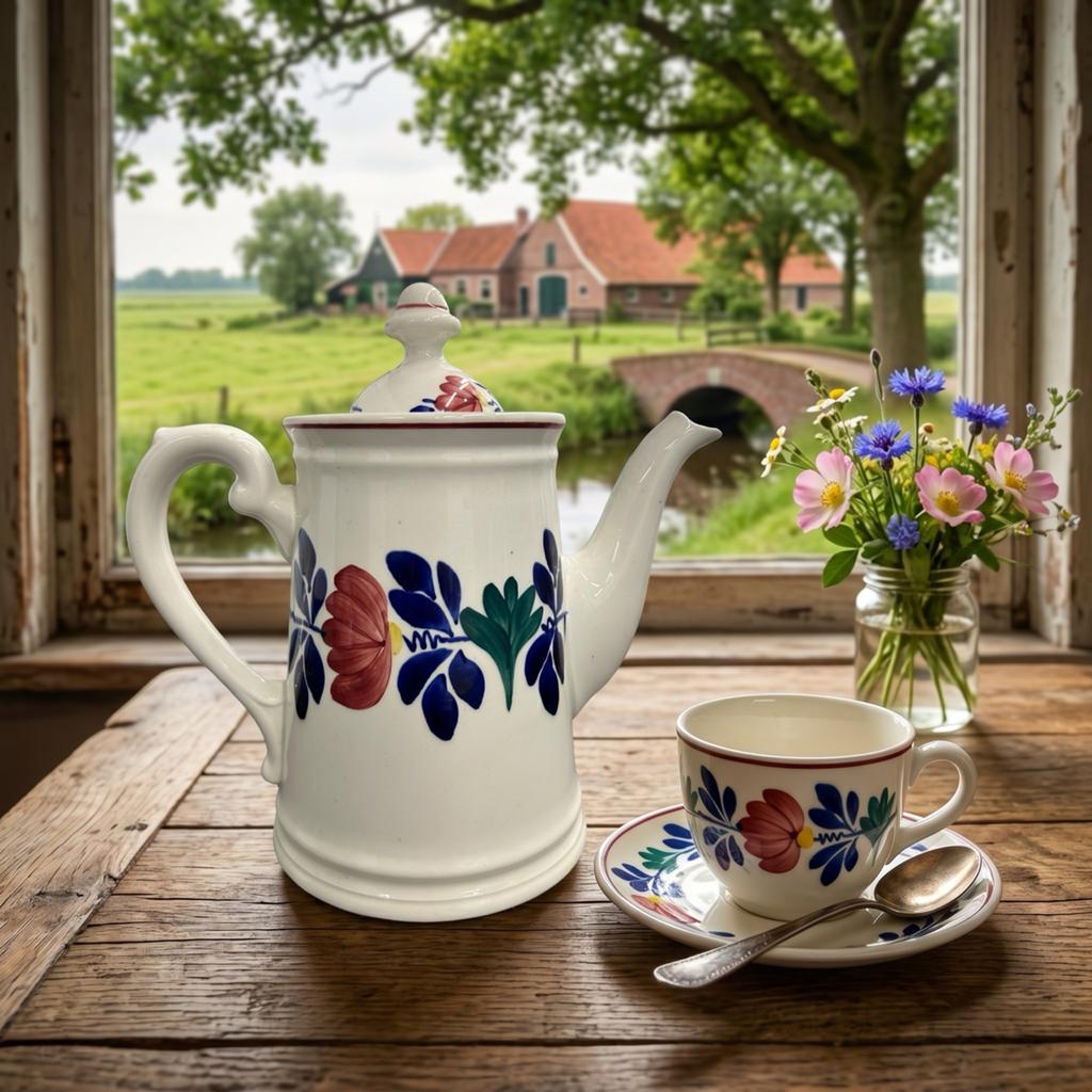 Antieke Boerenbont Koffiepot - Societe Ceramique, Ophalen of Verzenden