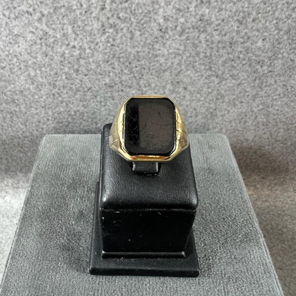 Gouden Ring | 14k | 7,4g | herenring met onyx | mt19| 408844, Sieraden, Tassen en Uiterlijk, Ringen, 18 tot 19, Gebruikt, Ophalen of Verzenden
