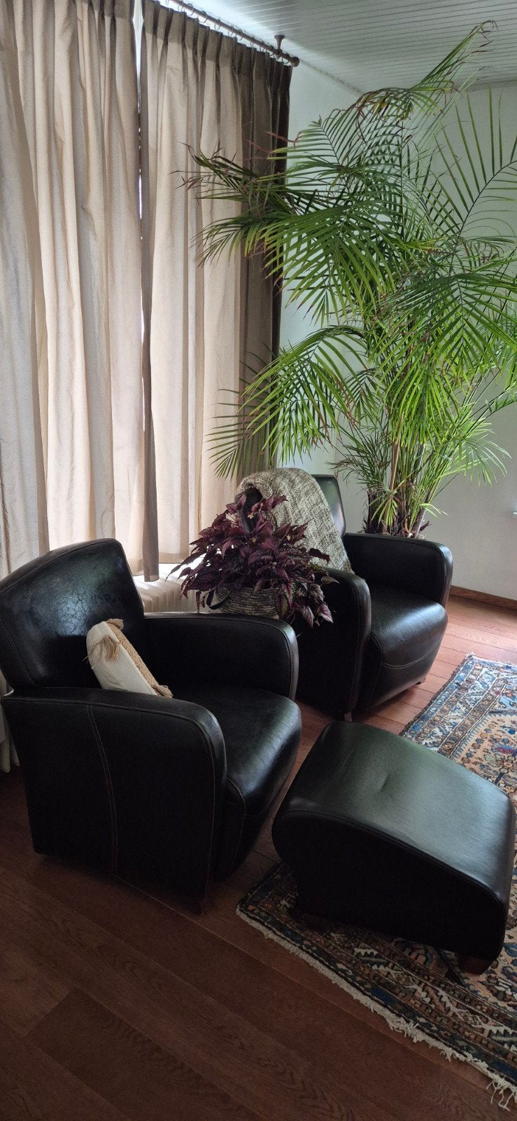 Twee fauteuils en hocker, Overige materialen, Rokerstoel, Minder dan 75 cm, Ophalen of Verzenden
