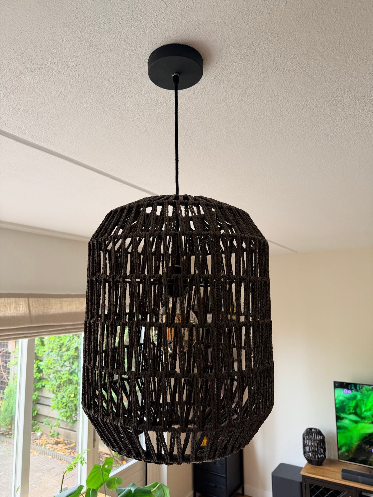 Moderne Antraciet Hanglamp - Stijlvolle Verlichting, Ophalen, Zo goed als nieuw, Textiel, E27 (groot)