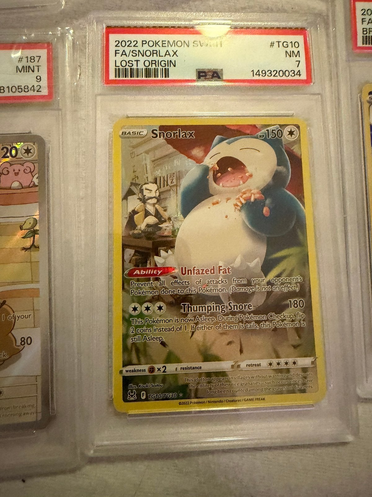 Psa graded (7) Snorlax TG10 Lost Origin, Ophalen of Verzenden, Zo goed als nieuw