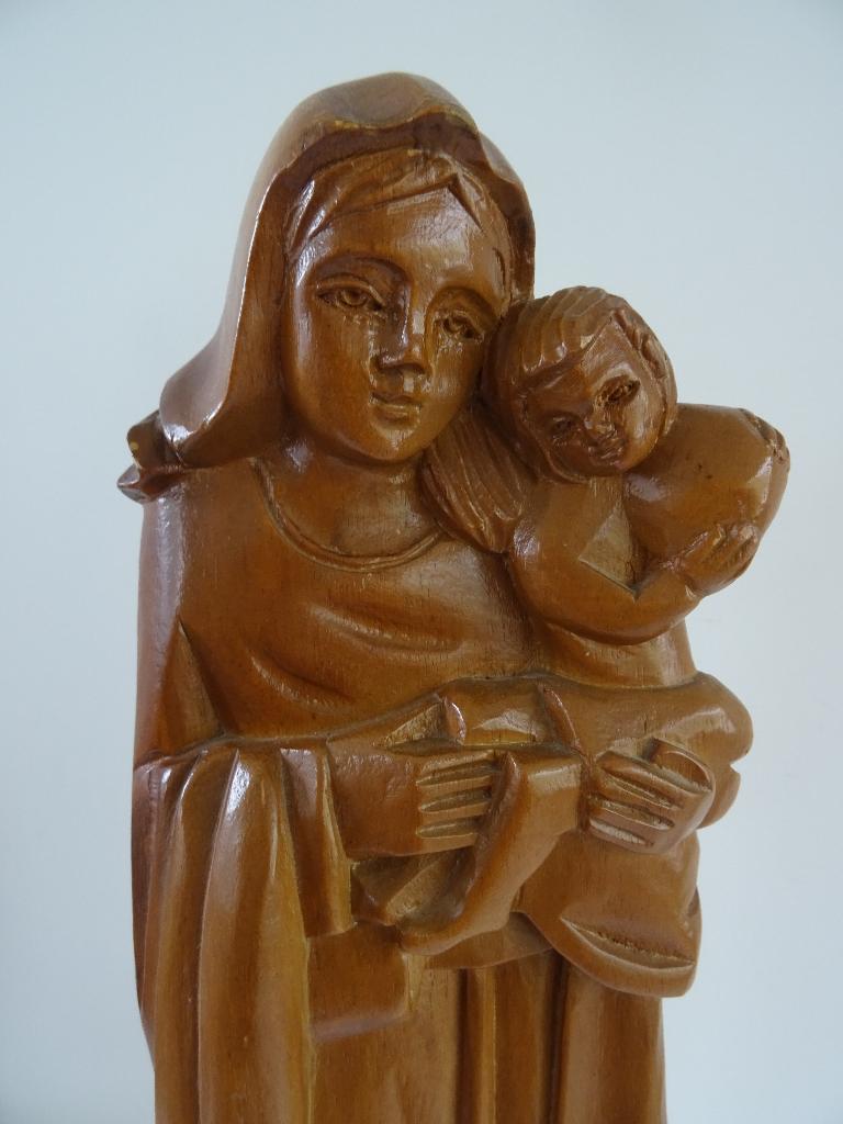 houtsnijwerk beeld Madonna met kind houten beeld 46 cm, Ophalen of Verzenden, 20 - 50 cm, Beeld, Hout
