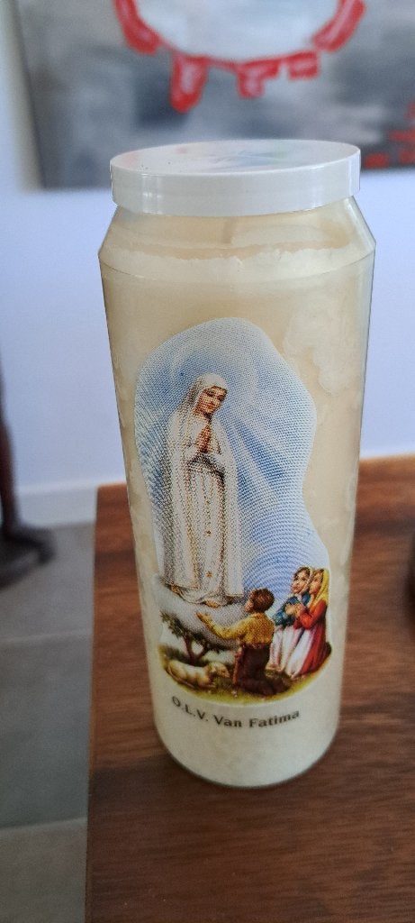 O.L.V. van Fatima kaars en Mariabeeldje onder stolp, Ophalen, Riverdale, Wit, 40 cm