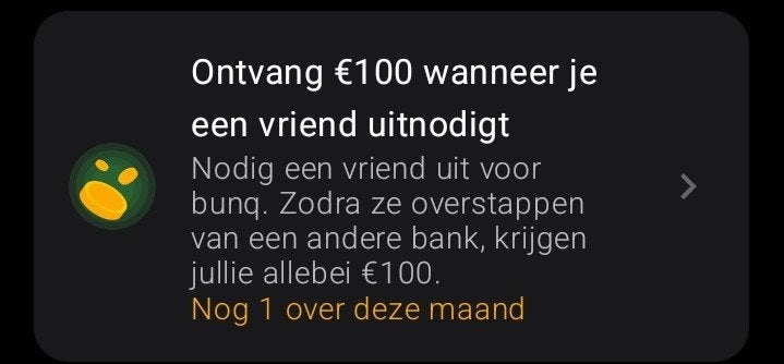 Stap over naar Bunq en ontvang €100,-, Eén persoon, Cadeaubon