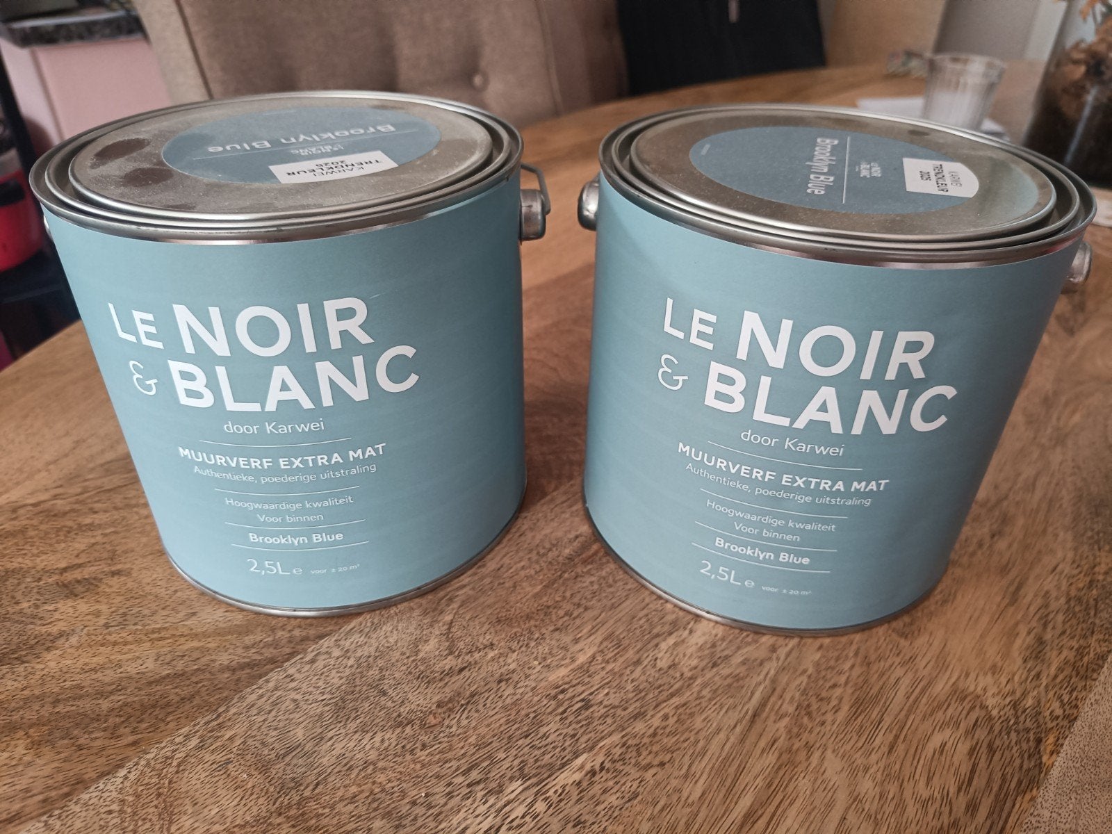 Le Noir & Blanc Muurverf Extra Mat Brooklyn Blue 2x 2,5L, Ophalen, Nieuw, Verf, 5 tot 10 liter