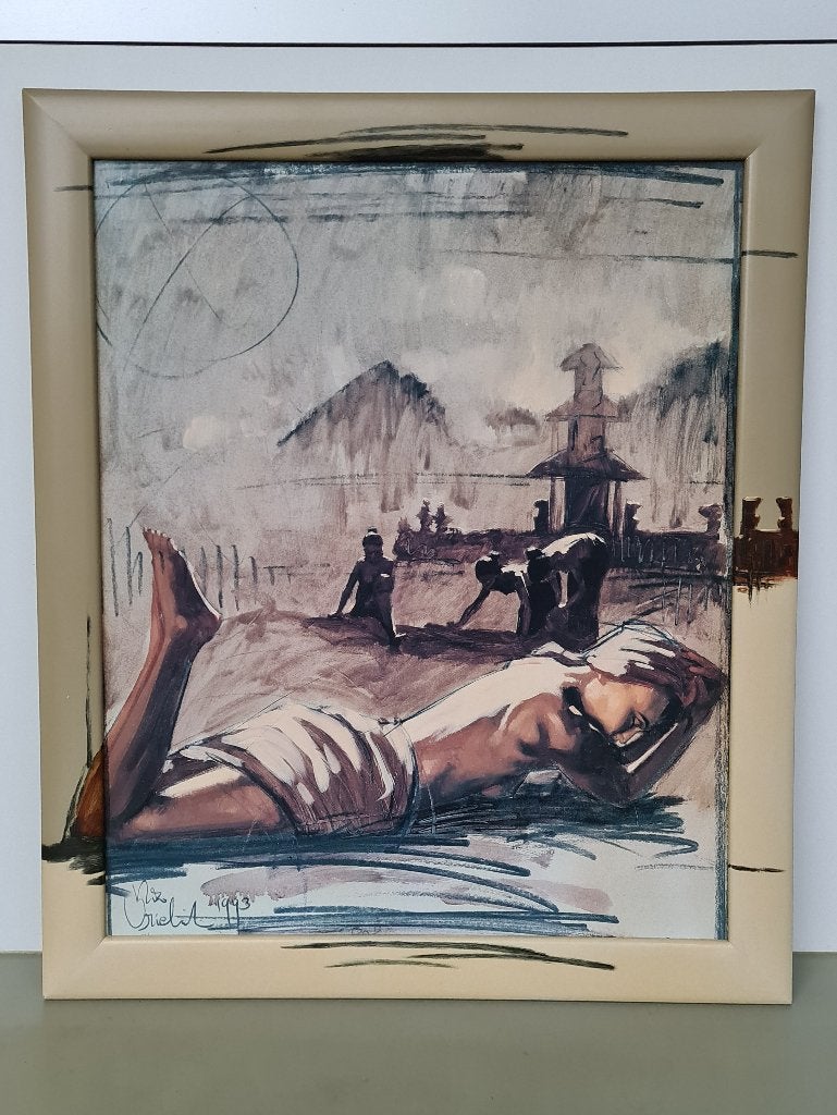 Nico Vrielink grote kunstdruk geschilderde lijst 73,5x87,5cm, Huis en Inrichting, Ophalen, Gebruikt, Hout