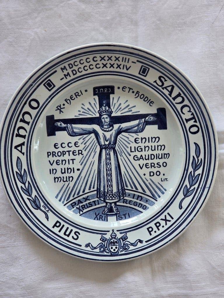 P. Regout delftsblauw wandbord Paus Pius XI (11e) 1933-1934, Antiek en Kunst, Ophalen of Verzenden
