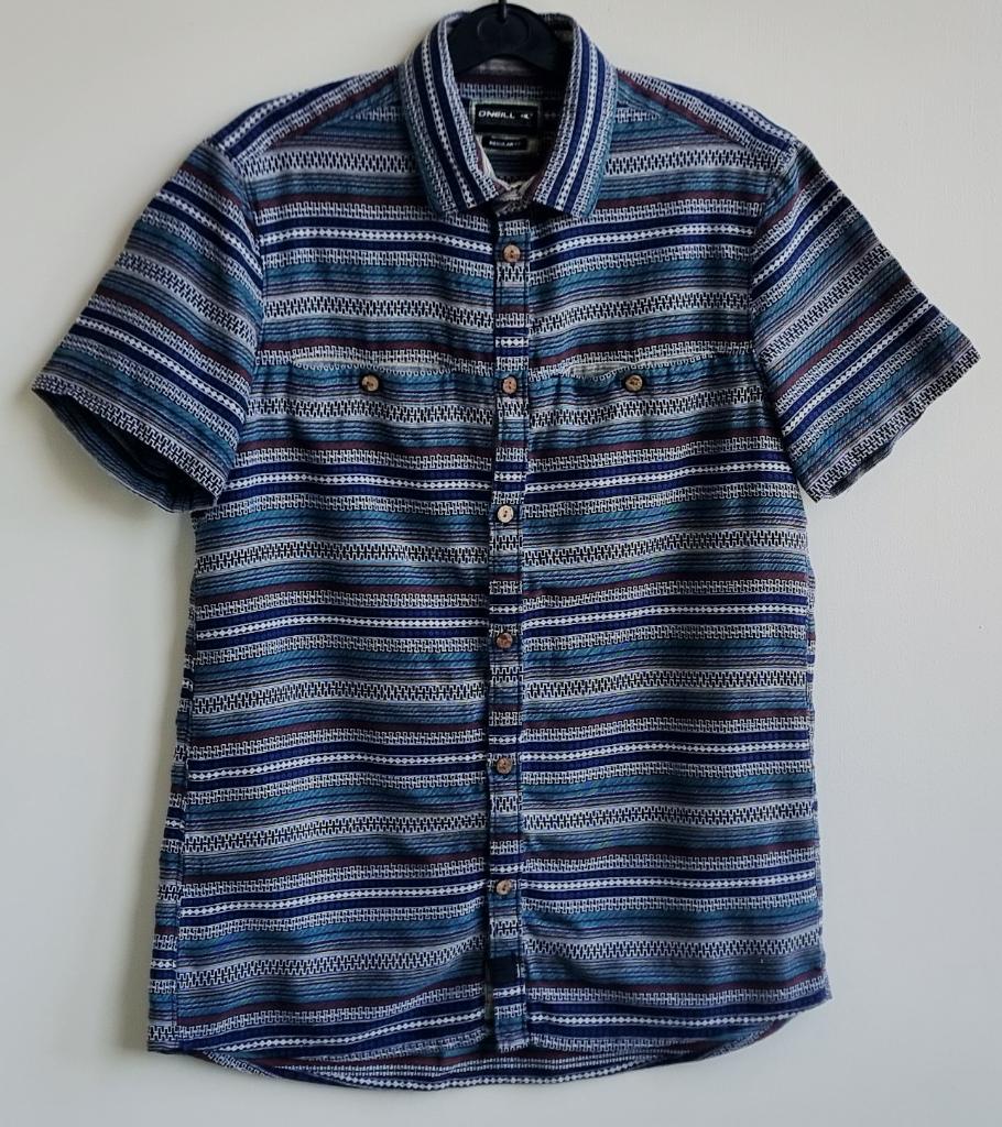 O Neill blauw/bruin overhemd mt. M, Blauw, Zo goed als nieuw, O Neill, Halswijdte 39/40 (M)