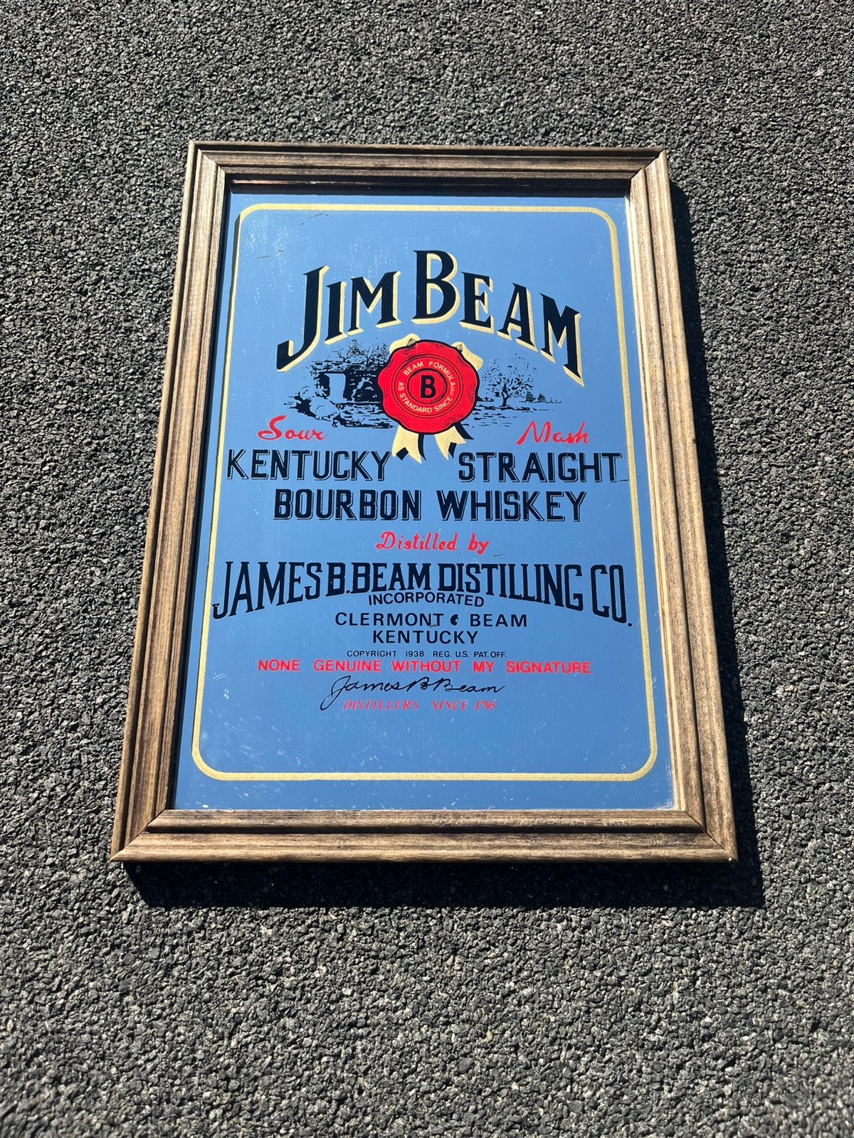 Jim Beam Kentucky Straight Bourbon Whiskey reclamespiegel, Gebruikt, Overige typen, ?, ?