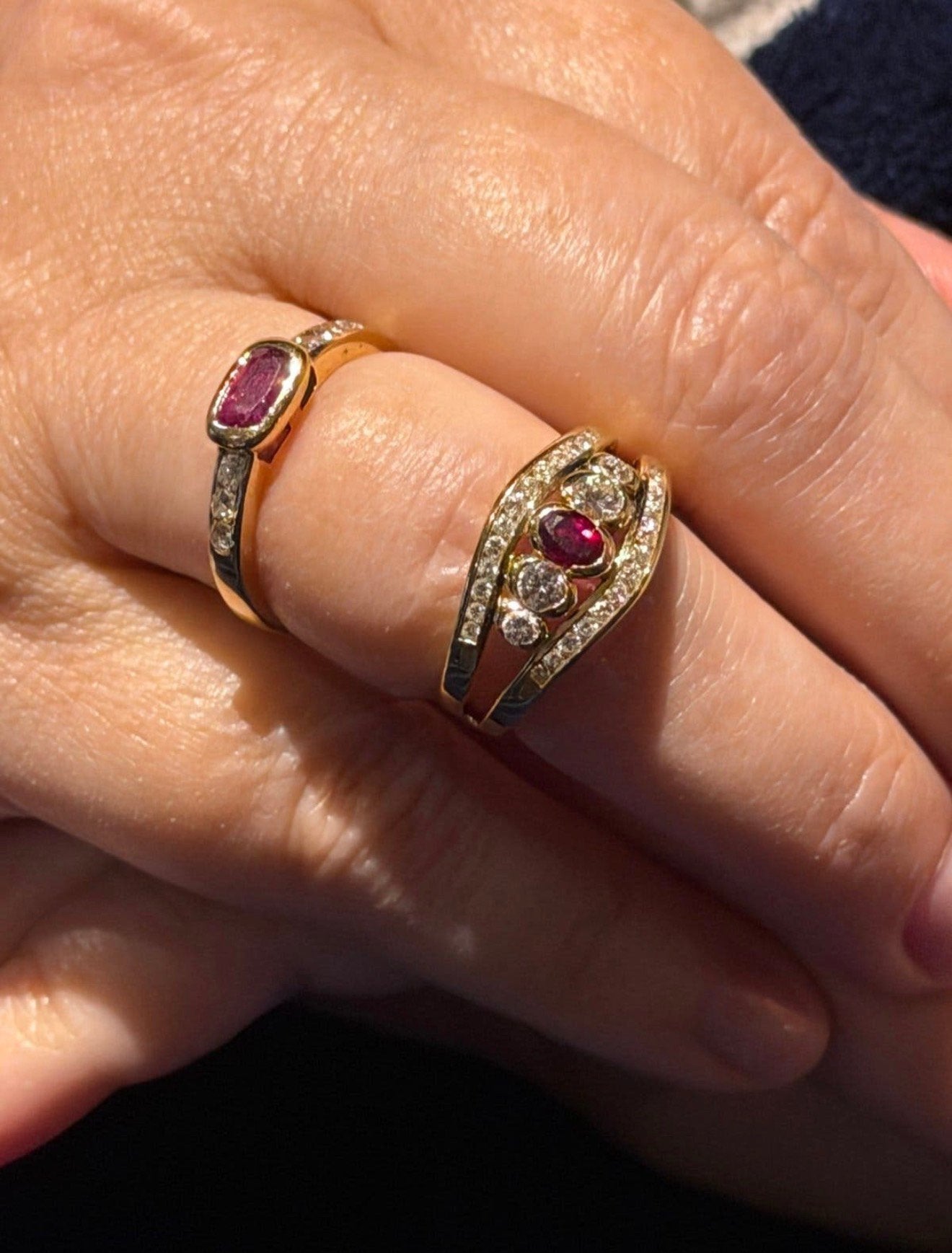 18K gouden ring met natuurlijke diamant en robijn- 17,5mm, Ophalen of Verzenden, 17 tot 18, Met edelsteen, Dame