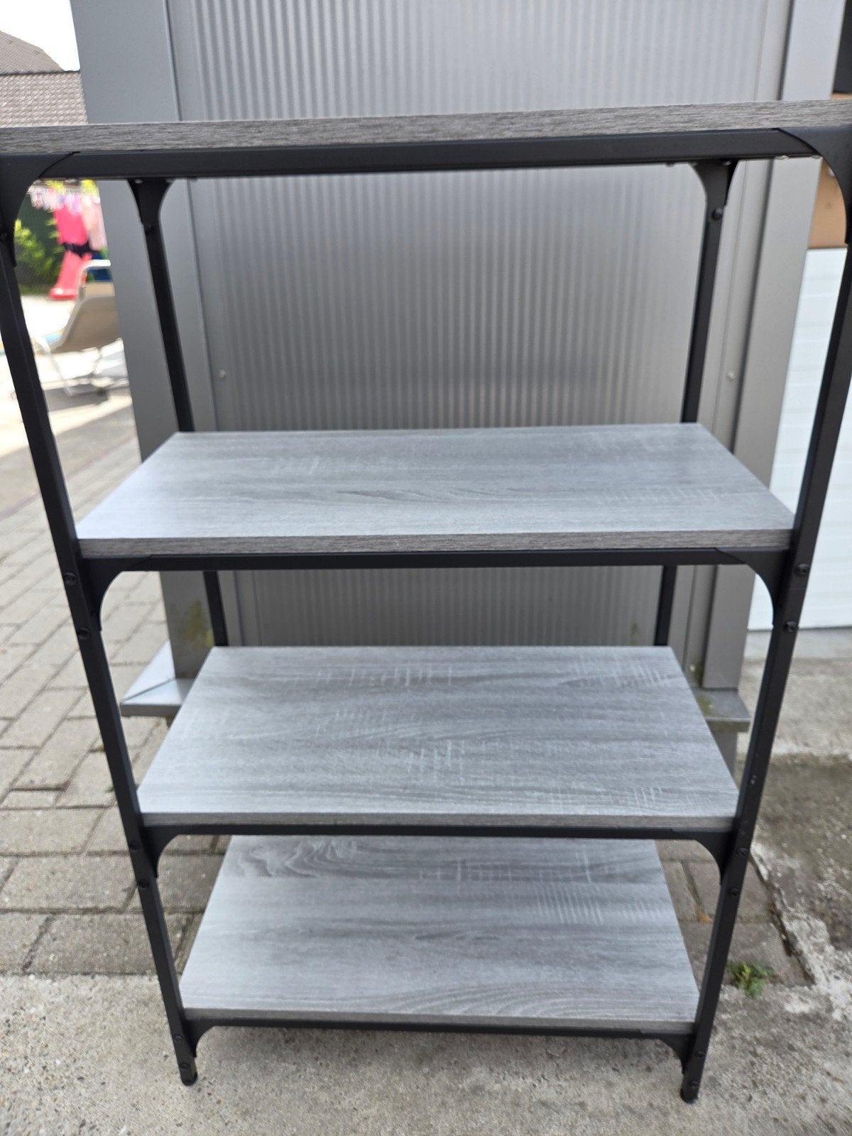 Grijze plankenkast/stelling met metalen frame, Huis en Inrichting, Kasten | Stellingkasten, Ophalen, Gebruikt