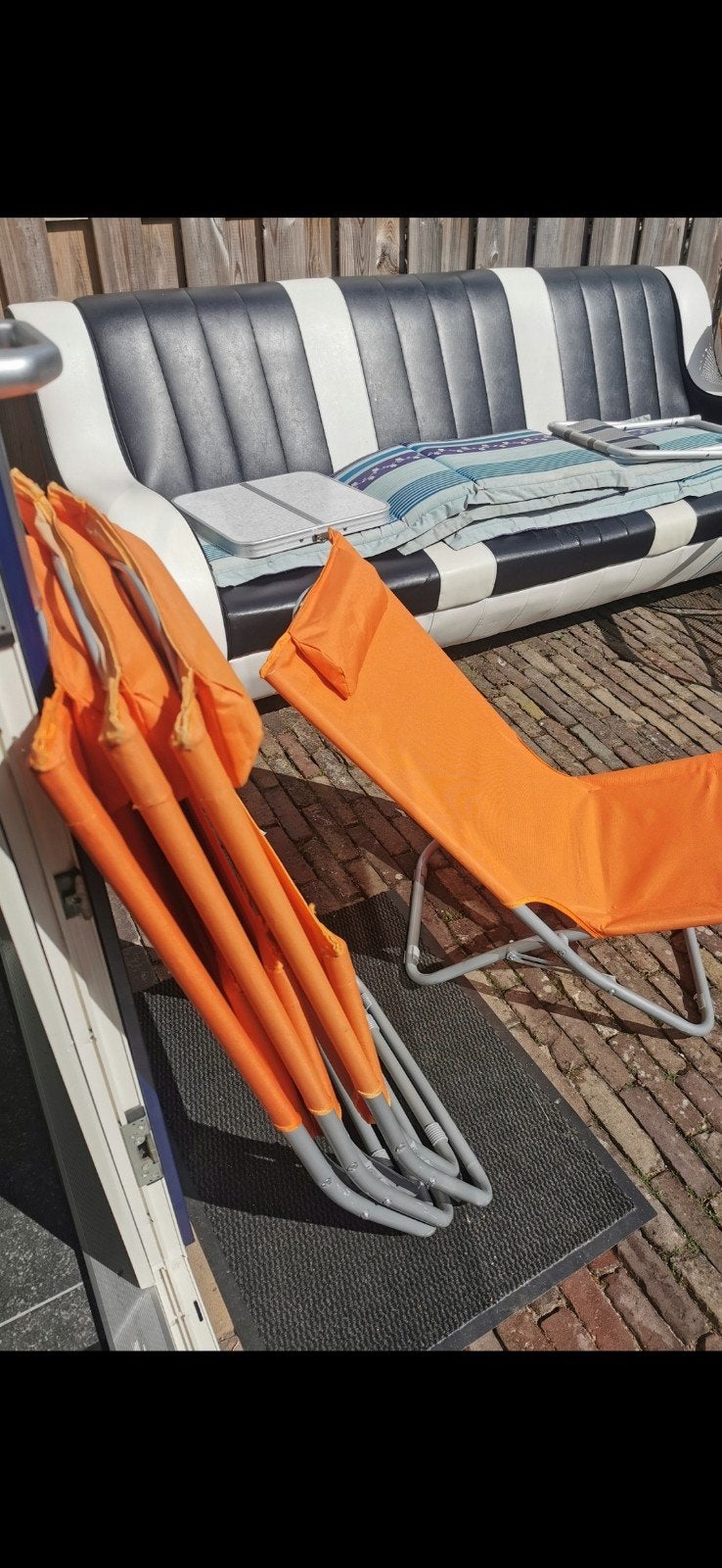 Oranje strandstoelen bijna nieuw  €14 per stuk 2 voor €25, Ophalen of Verzenden, Campingstoel