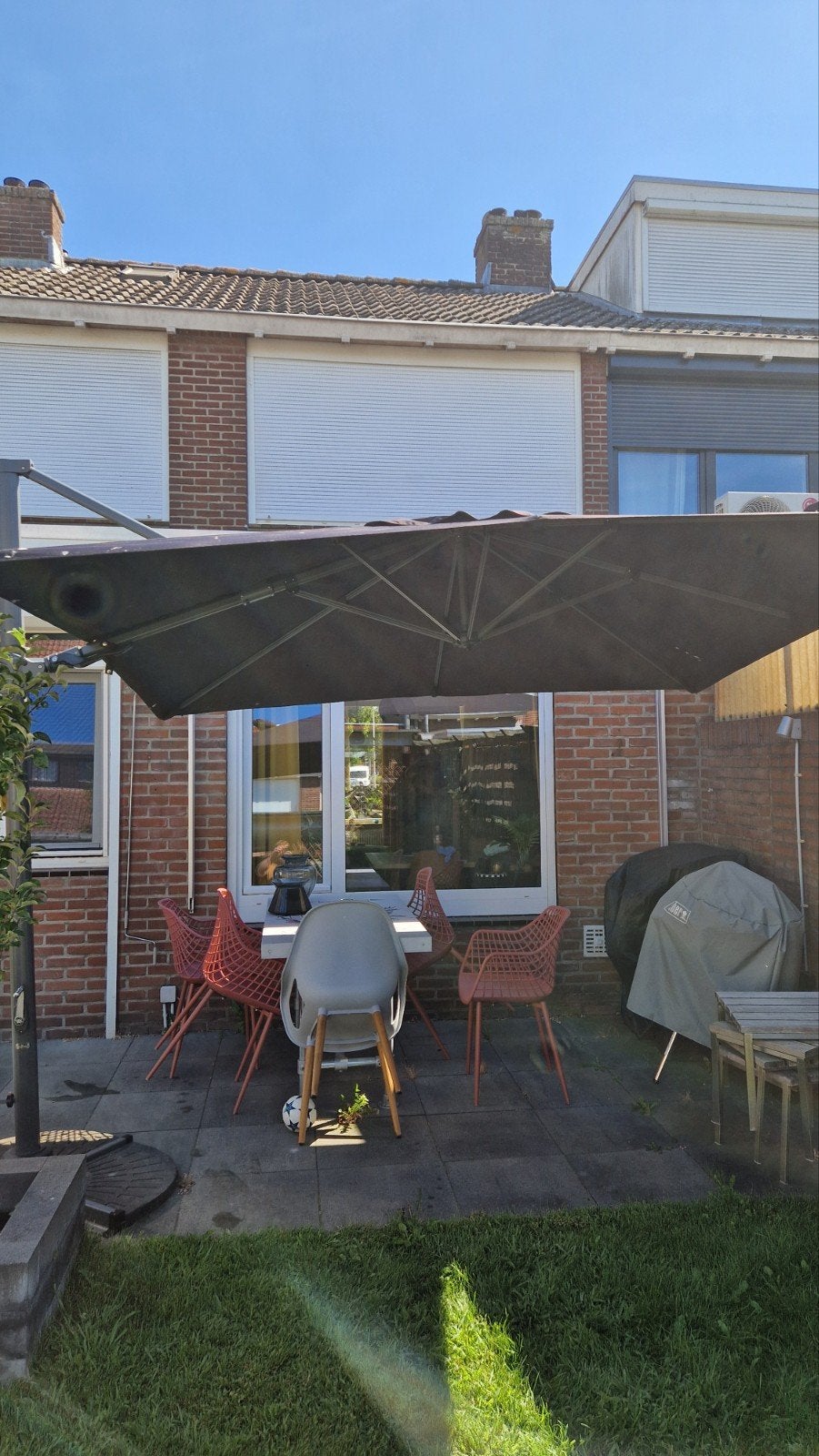 Bois Le Duc Zweefparasol - licht gebruikt, Tuin en Terras, Parasols, Ophalen, Kantelbaar, 2 tot 3 meter, Zweefparasol