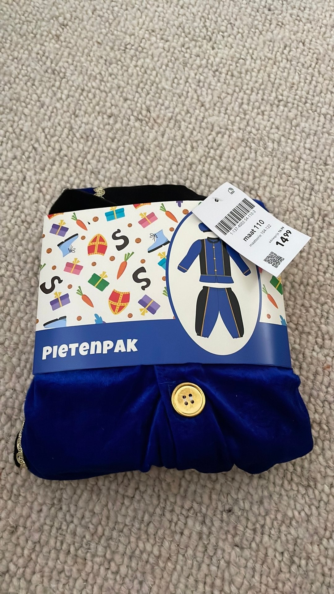 Pietenpak maat 110 nieuw, Diversen, Sinterklaas, Ophalen of Verzenden, Nieuw