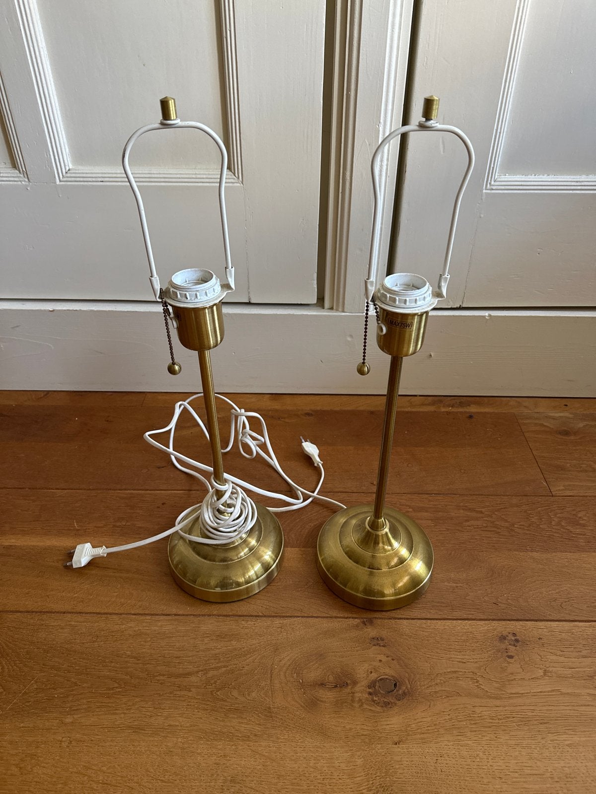 Set van 2 messing tafellampvoeten met trekkoord, 40 cm hoog, Ophalen, Met schakelaar, Gebruikt, E27 (groot)