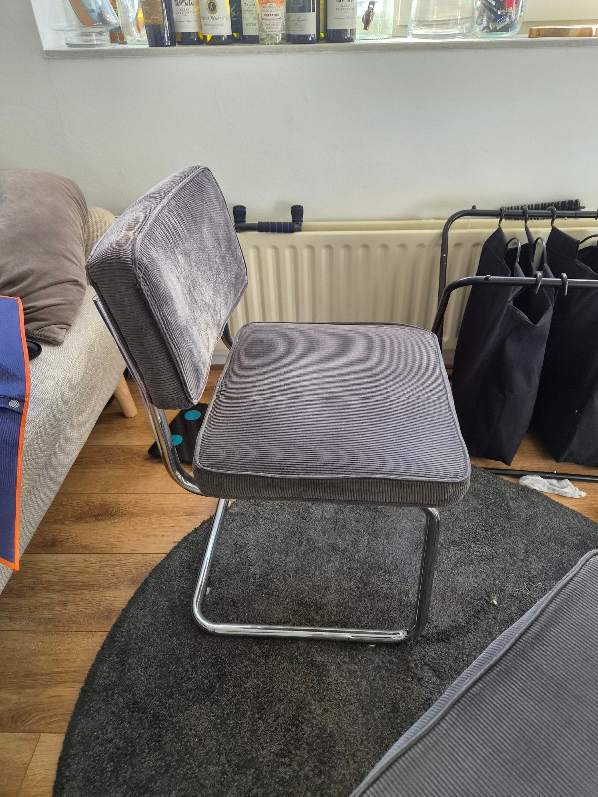 Set van 2 vintage stoelen - grijs ribfluweel en chroom, Ophalen, Gebruikt, Twee, Vintage, Modern, Industrieel