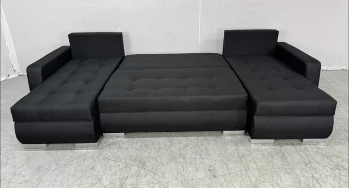 Nieuwe U-vormige bank met opbergruimte en slaapfunctie, Overige materialen, 250 tot 300 cm, Verzenden, Luxe