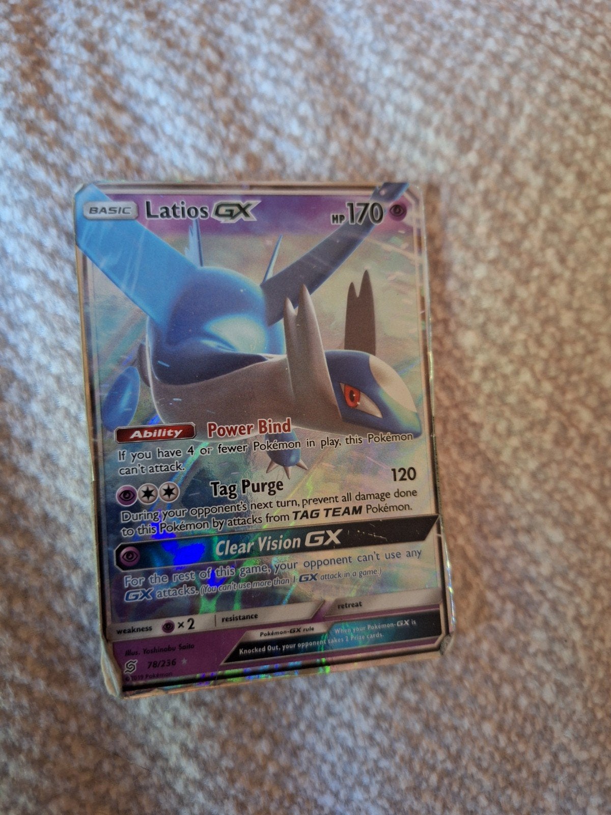 Pokémon Latios GX 78/236 - Unified Minds - Beschadigd / Play, Ophalen of Verzenden, Gebruikt, Losse kaart