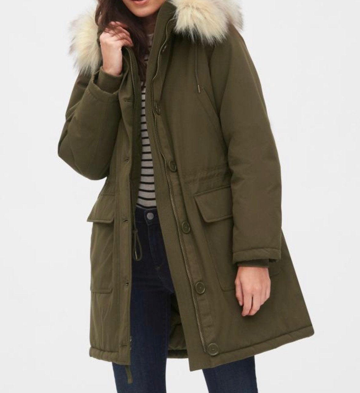 GAP parka jas coat merk bont chic trend merk groen hip xs, Kleding | Dames, Ophalen of Verzenden, Zo goed als nieuw, Maat 34 (XS) of kleiner
