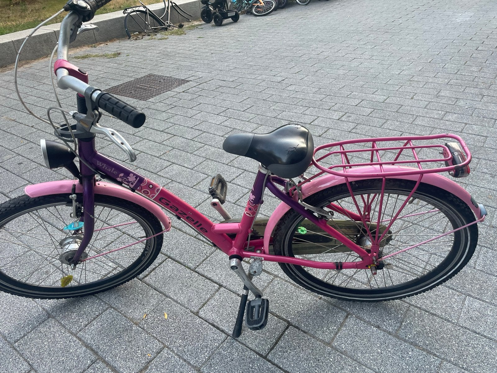 Gazelle meisjesfiets roze/paars - 24 inch, Fietsen en Brommers, Fietsen | Meisjes, Ophalen, Velgrem, Handrem, Gebruikt