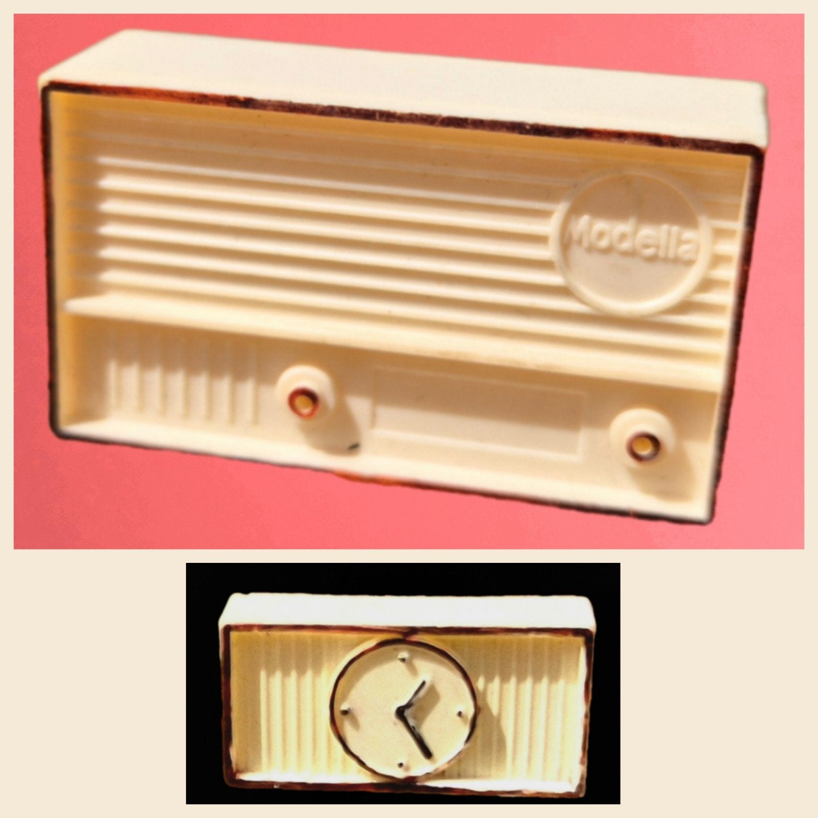 Vintage poppenhuis radio & klok Modella plastic retro, Ophalen of Verzenden, Gebruikt, Decoratie