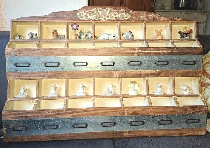Vintage houten displaykastje met lades, Verzamelen, Ophalen of Verzenden, Gebruikt
