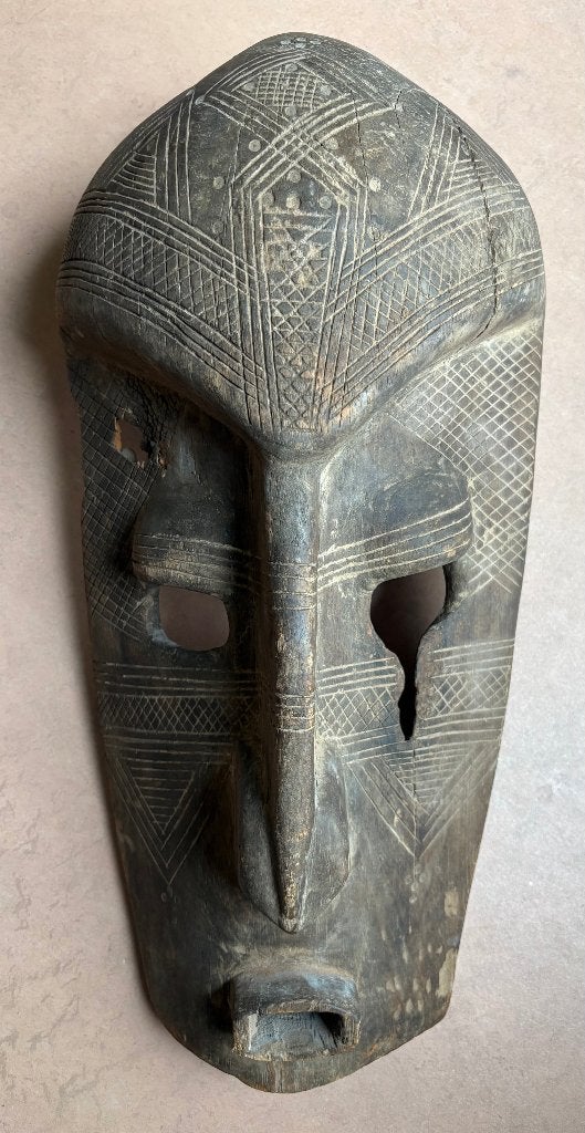 Prachtig oud masker, Lega volk, Congo, Hout, Bruin, Afrika, Masker