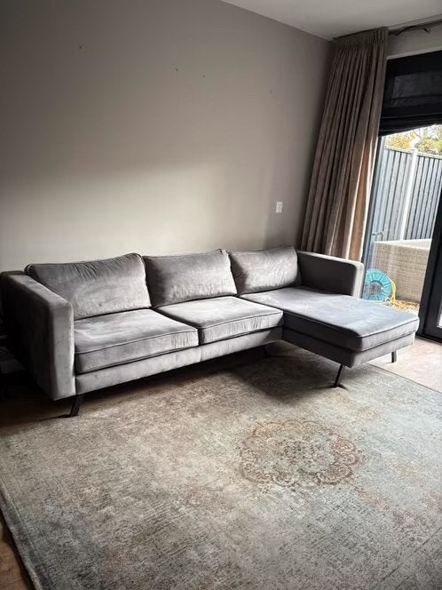 Grijze velvet hoekbank, Ophalen, 250 tot 300 cm, 125 tot 150 cm, Hoekbank