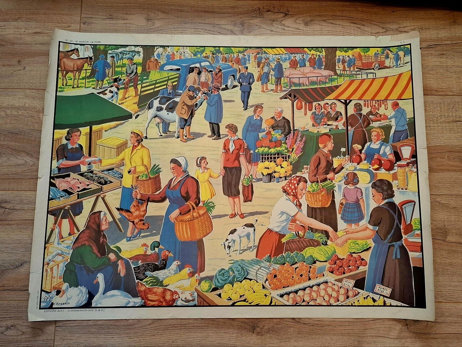 Vintage schoolplaat: sport en markt (dubbelzijdig), Ophalen, Huis en Tuin