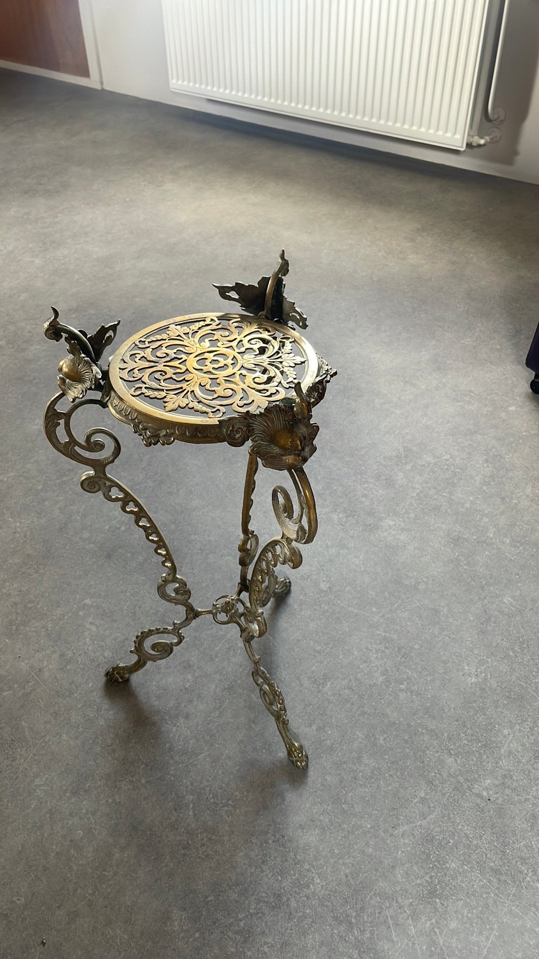Plantentafeltje bijzettafeltje plantenstandaard messing, Ophalen