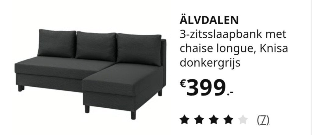 Ikea slaapbank, hoek met chaise longue, älvdalen, Ophalen, Hout, 150 tot 200 cm, Tweepersoons