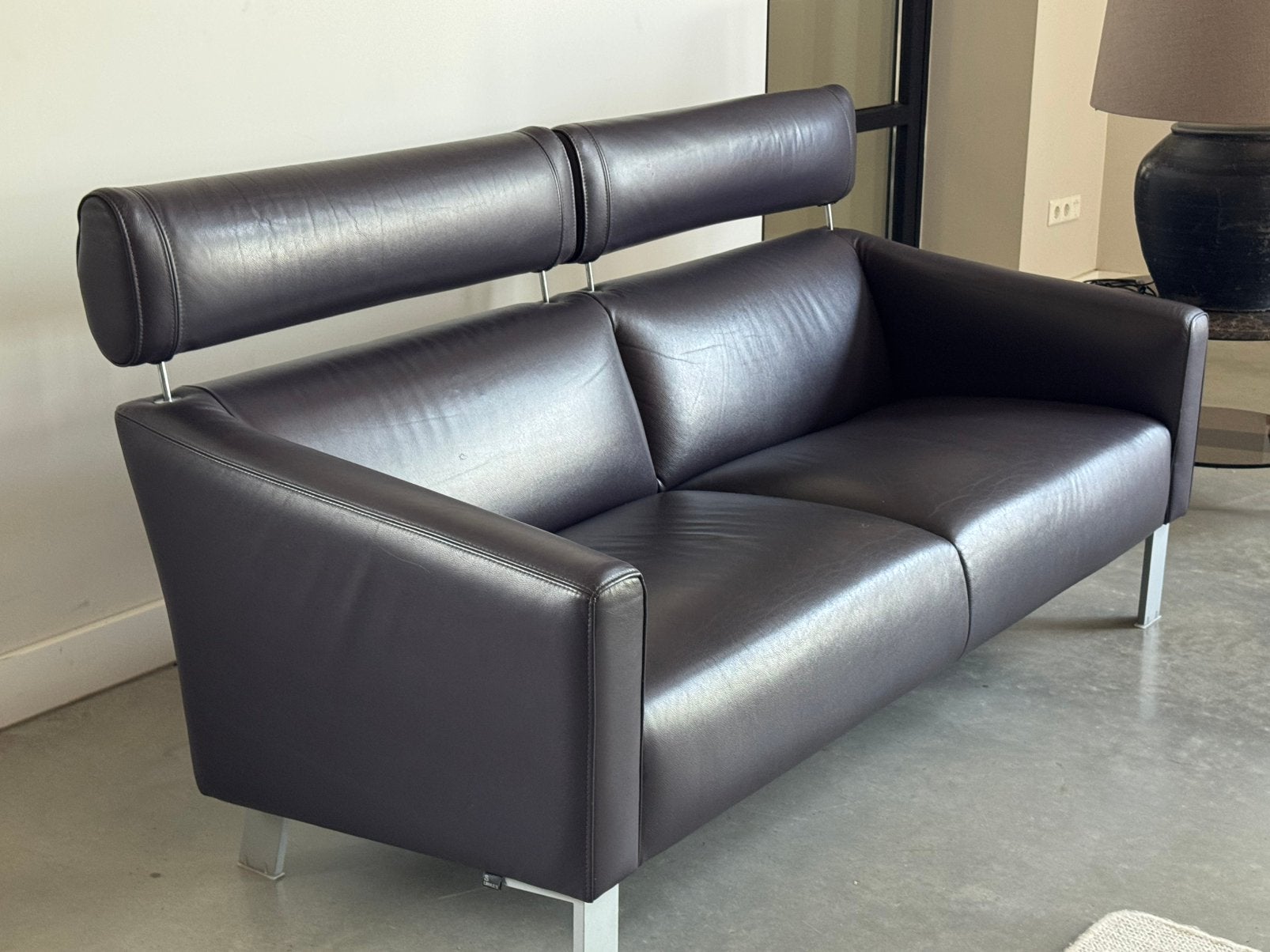 Leolux Patachou 2,5-zits designbank –Zwart leer - Als nieuw!, Huis en Inrichting, Banken | Bankstellen, Leolux, Leolux, 150 tot 200 cm
