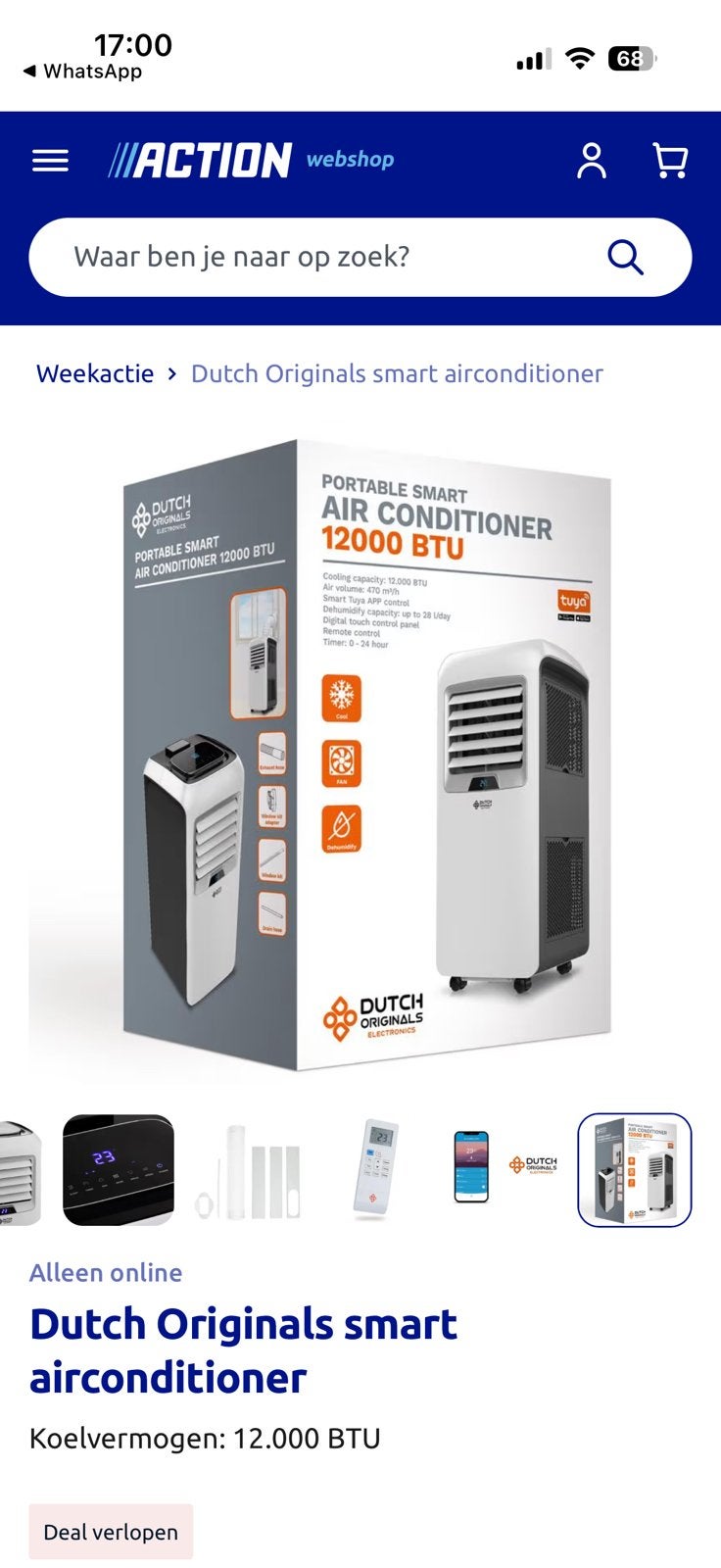Mobiele airco met slang, Ophalen, Minder dan 60 m³, 3 snelheden of meer, Zo goed als nieuw