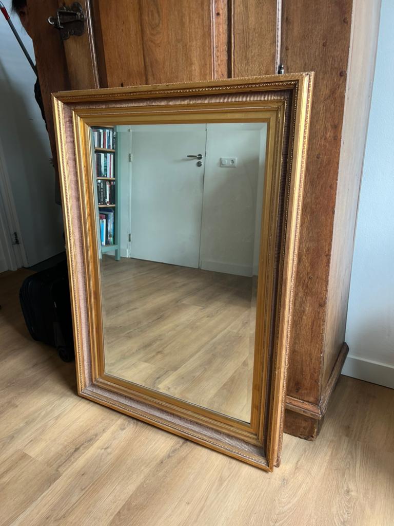 Retro spiegel met gouden rand, Antiek en Kunst, Antiek | Spiegels, Ophalen, Rechthoekig, Minder dan 50 cm