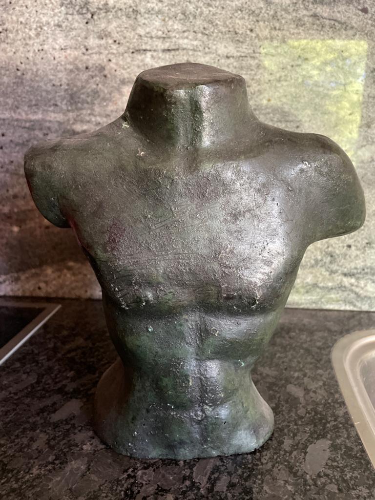 Borstbeeld van een mannelijk torso, geen echt brons, Buste, Ophalen of Verzenden, 20 - 50 cm, Bruin
