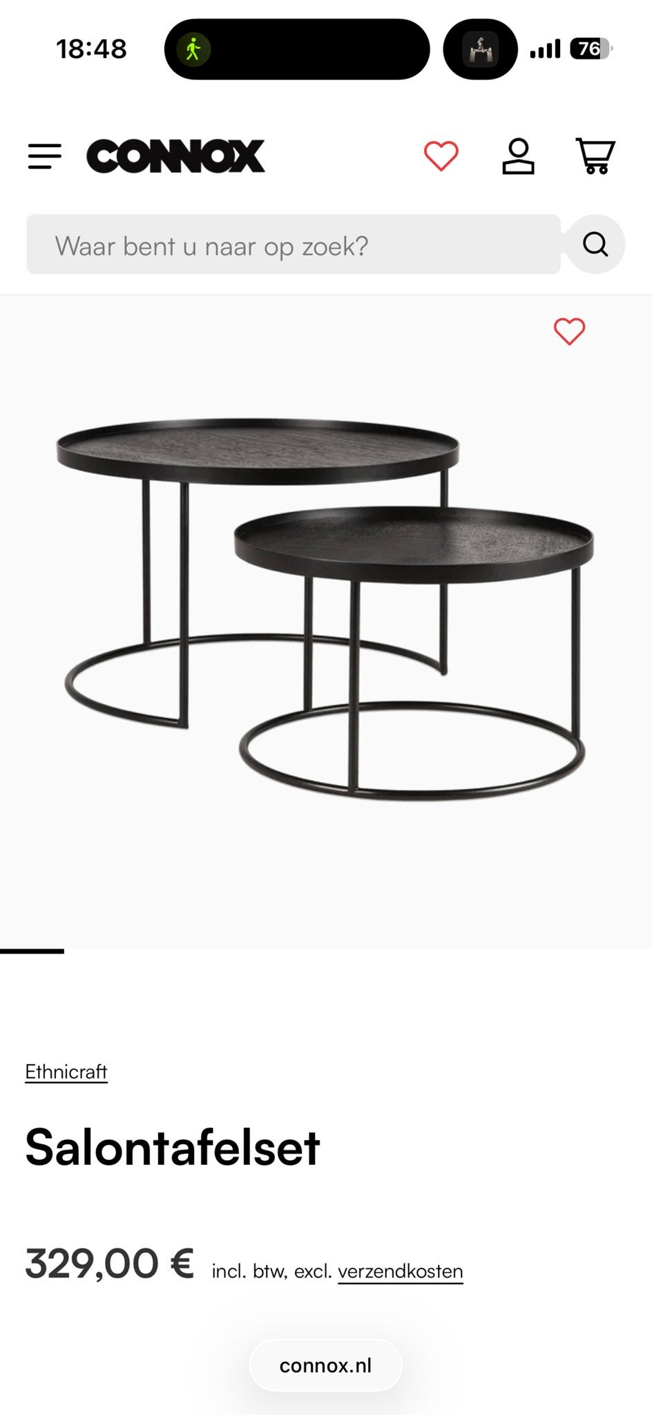 Ethnicraft Salontafelset Zwart - Twee Ronde Tafels, Ophalen, 50 – 75, Rond, 50 tot 100 cm