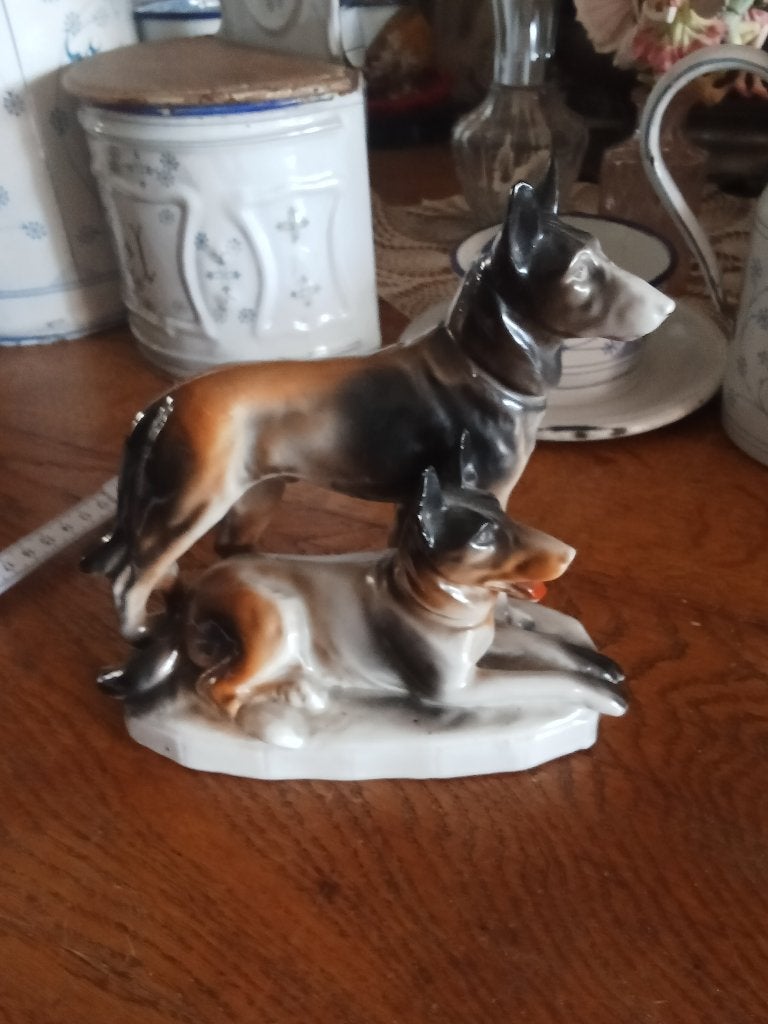 Prachtig oud porseleinen beeld herders honden, Antiek en Kunst, Ophalen of Verzenden