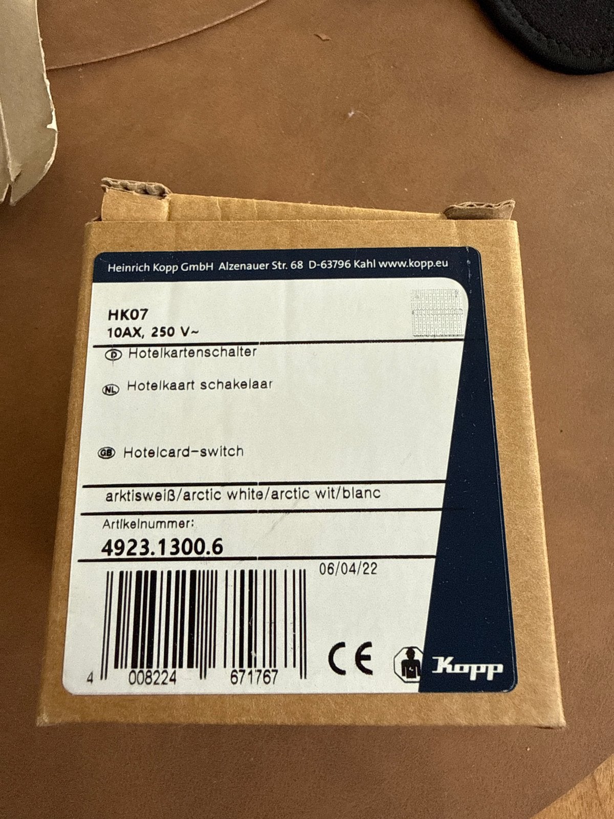 Kopp Hotelkaartschakelaar - HK07 - Arktiswit, Doe-het-zelf en Verbouw, Ophalen of Verzenden, Nieuw, Overige merken, Schakelaar