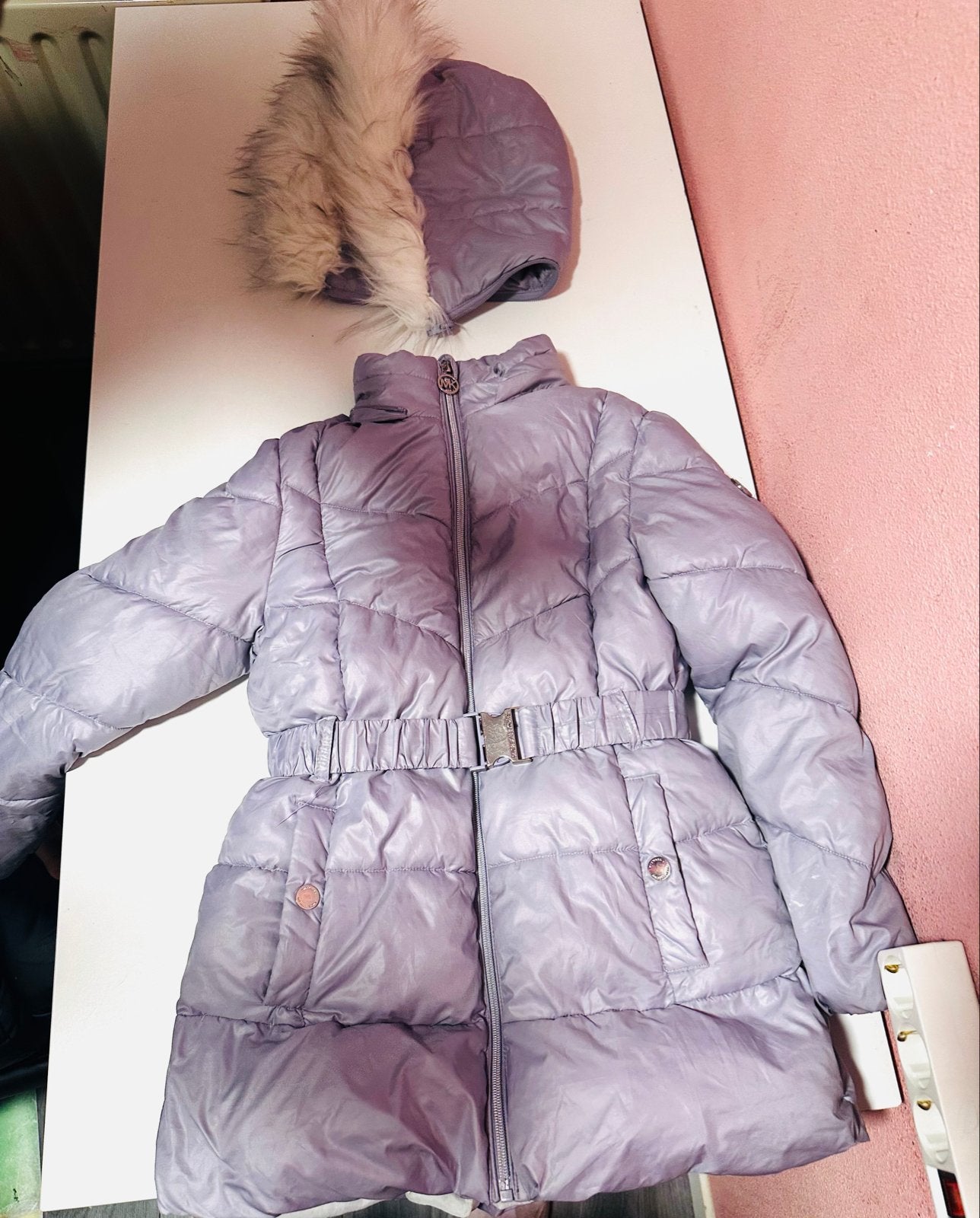 Michael Kors Winterjas Meisje - Paars met Bontkraag, Ophalen, Zo goed als nieuw, Meisje