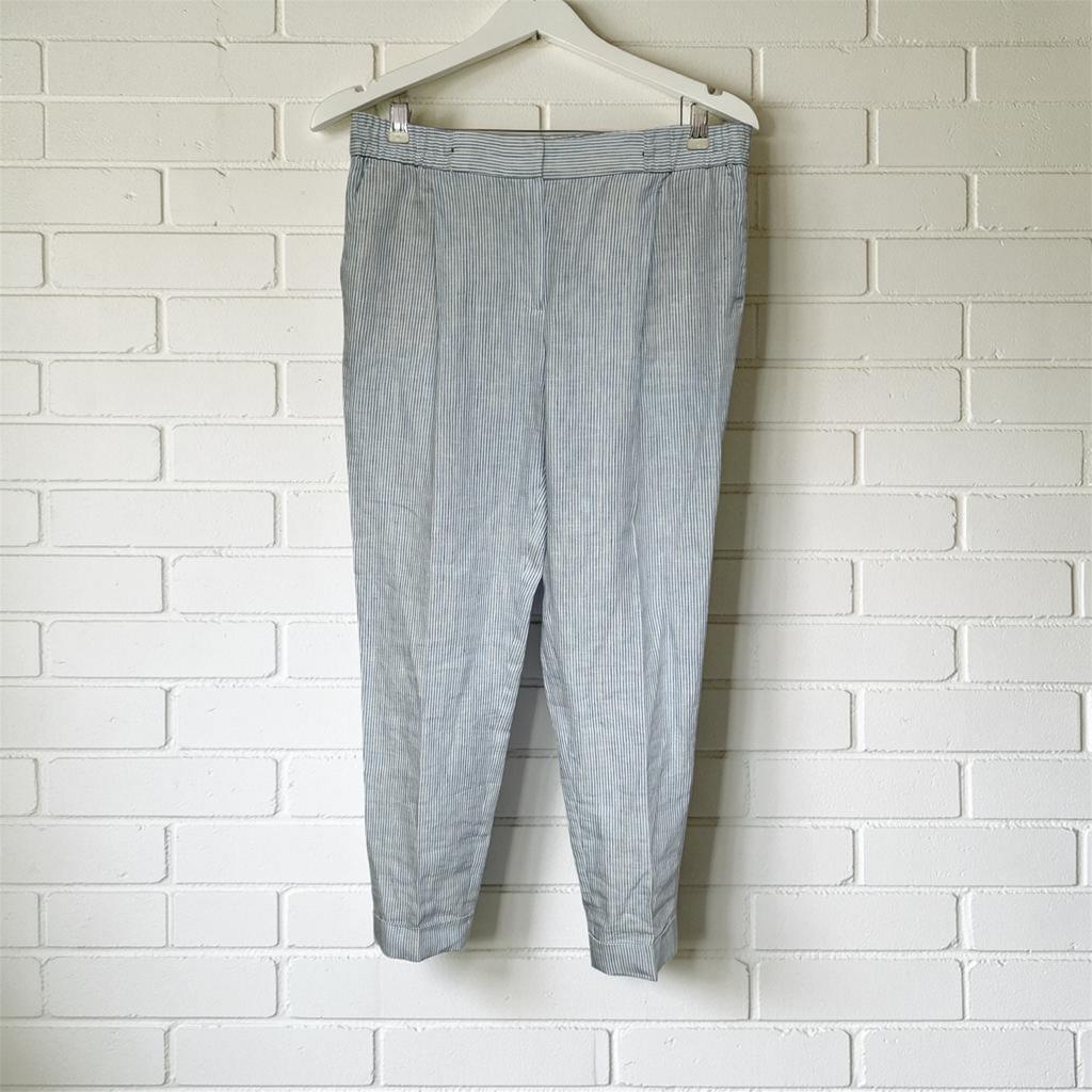 Massimo Dutti Broek Maat 42 Blauw Wit Streep Chino Linnen, Blauw, Md, Maat 42/44 (L), Ophalen of Verzenden